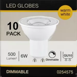 10 x 6W Dimmable LED GU10 Downlight Globes Lamp Bulb Warm White 3000K 500Lm 240V - Picture 1 of 2