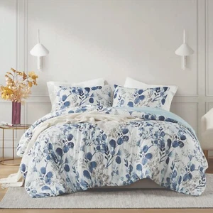 Reversible Floral Botanical Seersucker Breathable Comforter Set Twin Queen King - Picture 1 of 44