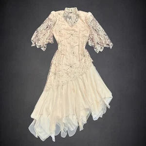 Vintage 80’s Rina Di Montella Victorian Look Ivory Special Occasion Dress - Picture 1 of 10