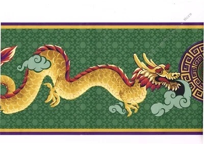 金中国龙亚洲东方主题绿色乙烯基壁纸边框9 — 第 1/4 张图片