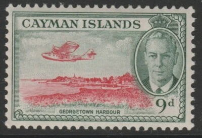 Cayman Is COMO NUEVO sg143 GVI 1950 9d escarlata y gris-verde Foto 1 de 2