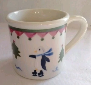 HARTSTONE USA PORCELAIN COFFEE TEA COCOA CUP MUG PENGUINS ICE SKATING 12 OZ - Picture 1 of 6