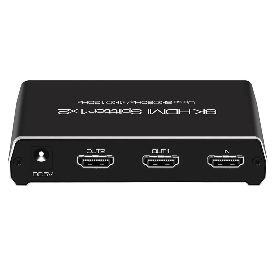 HDR HDMI2.1 Splitter 1x2 HDCP 2.3 8K/60Hz 4K/120Hz Metal House 5V Power Adapter - Image 1 of 4