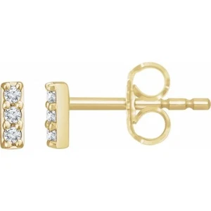 Bar Diamond Earrings 14K White Rose Yellow Gold Tiny Stackable Quality - Picture 1 of 10