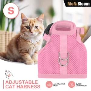 Cat Pet Walking Jacket Harness Breathable Mesh Escape Proof Vest Reflective Pink - Picture 1 of 9