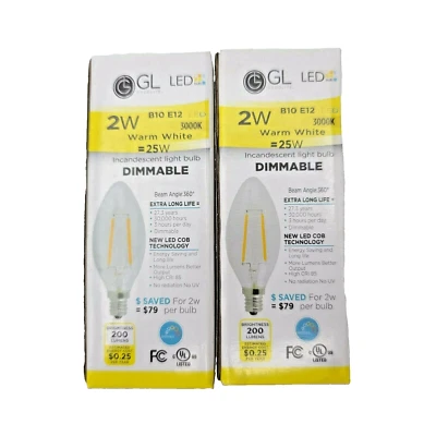 Goodlite 2 Watt LED Dimmable Light Bulb 3000k Warm White B10 E12 2 Pack - Image 1 of 4