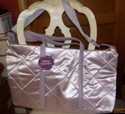 Large shiny quilted light purple Taupe colored large zipper tote by Arcadia - Image 1 of 4