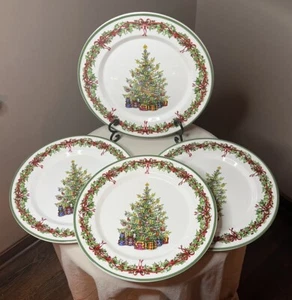 Set of 4 Christopher Radko Holiday Celebrations Dinner Plates Dishes Christmas - Picture 1 of 9