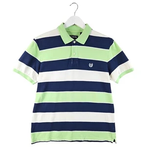 Chaps Mens White Blue Green Stripe Short Sleeve Polo Shirt Size Medium M - Picture 1 of 12