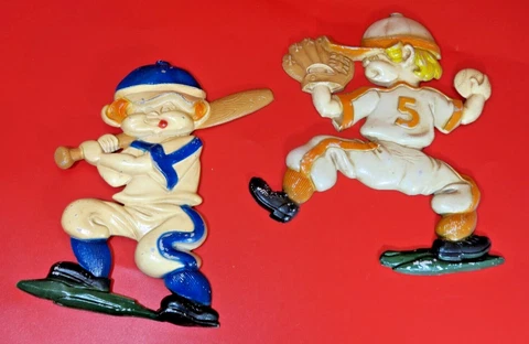 VINTAGE Lot of 2 Metal Sexton Baseball Boys Plaques Wall Hanging Decor Cover
