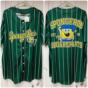 Camiseta de béisbol Nickelodeon Bob Esponja pantalones cuadrados para hombre talla 3XL verde abotonada - Imagen 1 de 4
