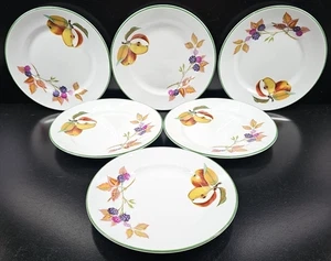 6 Royal Worcester Evesham Vale Bread Plate Set Green Trim Fruit England Dish Lot - Picture 1 of 24