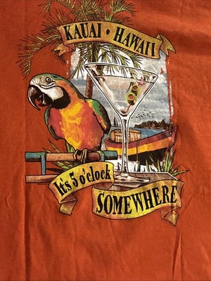 Kauai Hawaii T It’s 5 O’clock Some Where Parrot Martini Tropical Size XL Vtg New - Image 1 of 4