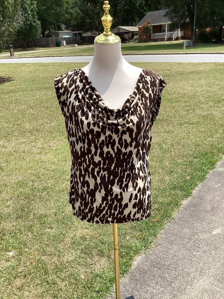 Camisa túnica drapeada sin mangas con cuello capucha estampado animal Grace Elements talla L Foto 1 de 4