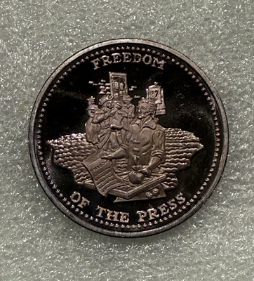 Vintage Johnson Matthey 1 oz Silver Round ~~ Freedom Of The Press ~~ TONED ~~ - Image 1 of 2