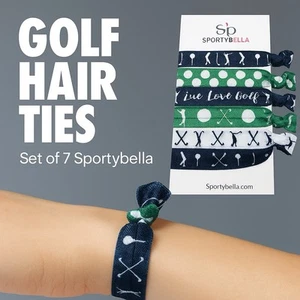Golf Hair Ties Set Of 7 Sportybella No Crease Elastic Bands Gift For Golf Lovers - Picture 1 of 4