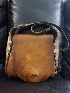 Vintage 70s Hand Tooled Leather Boho Hippie Flower Purse Saddle Tan Bag Vintage - Bild 1 von 10