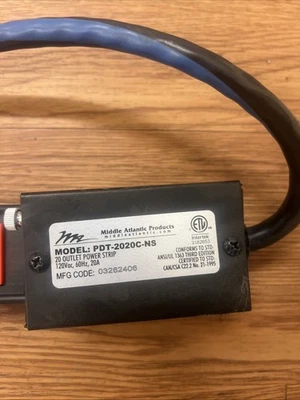 Middle Atlantic PDT-2020C-NS Low Profile Vertical Power Strip, 20 Outlet, 20A - Image 1 of 3