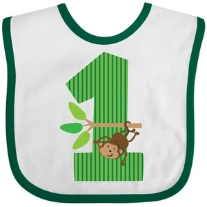 Inktastic 1st Birthday Monkey Baby Bib Babys First Number 1 Jungle Cute Safari - Picture 1 of 10
