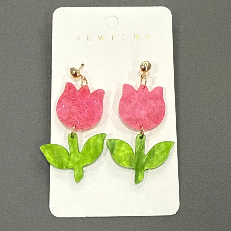 Pendientes colgantes de tulipán de dos piezas con ganchos nuevos con etiquetas bisutería Foto 1 de 1