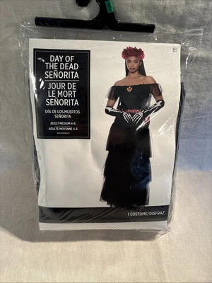 Nuevo Día de Muertos Esqueleto Disfraz Guantes Adulto Mediano Mujer Vestido Halloween Foto 1 de 4