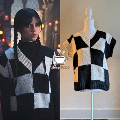 Zara Negro Blanco Cuadros Suéter Chaleco ASO Miércoles Addams (Pequeño) Foto 1 de 4