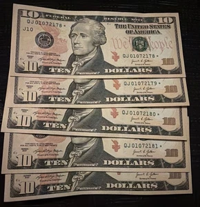 5x Sequential Uncirculated 2021  Ten Dollar Money ($10) * STAR * Notes C - Picture 1 of 5