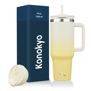 40 oz Tumbler with Handle and 2 Straws,2 in 1 Lid Insulated Water Bottle Stai... - Picture 1 of 7