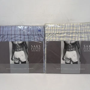 2 - Saks Fifth Avenue Fancy Full Cut Boxers - Size 40 - 100% Pure Combed Cotton - Picture 1 of 2