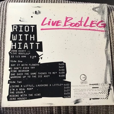 JOHN HIATT RIOT WITH HIATT LIVE BOOTLEG 1985 PROMO LP RARE GEFFEN PRINT 10TRX - Image 1 of 4