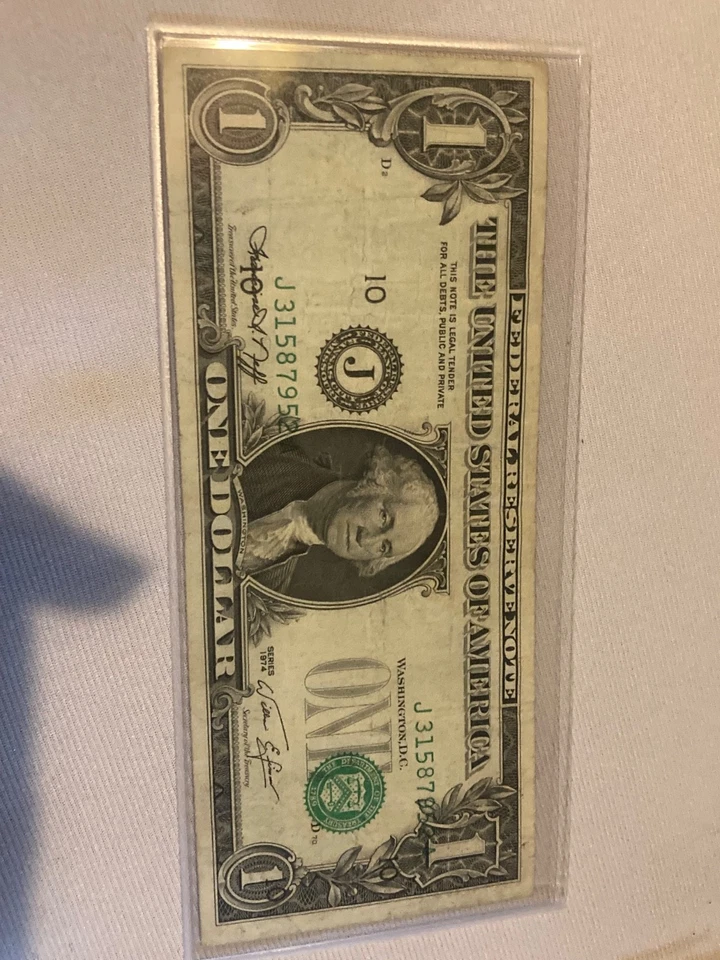Super Misaligned Error $1 One Dollar Bill 1974 Federal Reserve Note - Image 1 of 4