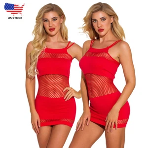 Women's Summer Dress Fishnet Style One-piece Dress with Full Halter Casual Dress - Picture 1 of 7