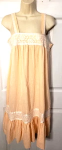 Vintage cotton gauze & lace Midi Nightgown apricot orange Womens M Lounge Dress - Picture 1 of 5