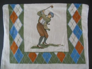 NEW 1 terry cloth towel Male Golfer, Argyle Pattern Around Edge , 16"x 27.5" - Picture 1 of 2