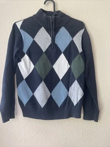 Gymboree Navy Preppy Argyle  Half Way Zip Sweater Boys M 7-8 - Picture 1 of 5