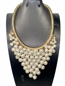 NWT Graziano Watherfall Faux Pearl Statement Choker Collar Necklace New - Picture 1 of 5
