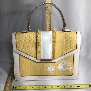 Woman’s Anne Klein Handbag Purse Hand Bag Tote Yellow White Floral Design - Picture 1 of 11