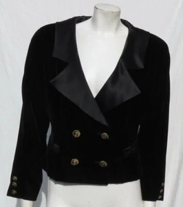 Vtg 90s BUCI Women’s Black Velvet Satin Lapel Cropped Jacket Top S 4 6 Holiday - Bild 1 von 7