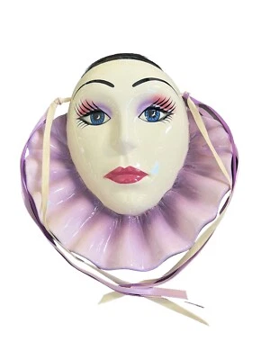 Hand painted Ceramic Pierrot Clown Mask Wall Hanging Purple And Black - Image 1 of 4