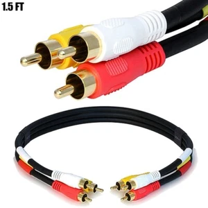 1.5FT 3 RCA Male to Male Composite Cable Stereo Audio Video Cord Coaxial TV DVD - Picture 1 of 3
