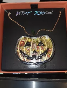 Betsey Johnson Pumpkin Jack O Lantern Shaking Stones Halloween Necklace - Picture 1 of 4
