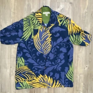 Tommy Bahama Mens Floral Hawaiian Shirt Linen & Silk Blue Embroidered Medium EUC - Picture 1 of 5