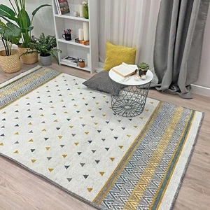 Gold Gray Off White Washable Area Rugs for Living Room Bedroom Kitchen Decor - Picture 1 of 6