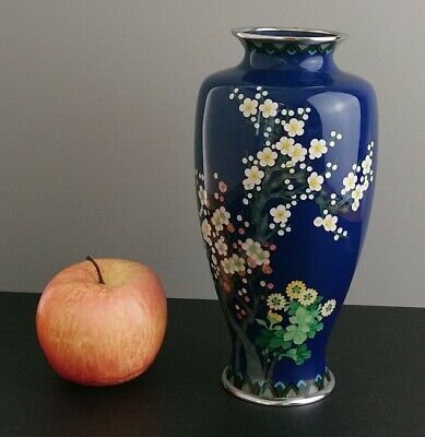 Ando Jubei Japanese Cloisonne Vase Meiji Blue Marked Base Cherry Blossom 22cm Ta • 490£