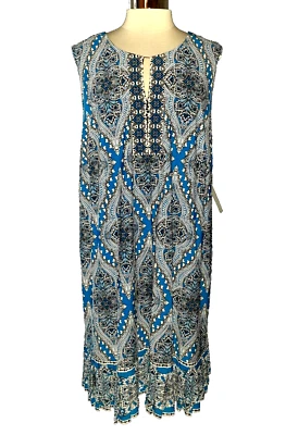 NEW STUDIO ONE Plus Size 3X Shift Dress Blue White Black Paisley Sleeveless - Image 1 of 4