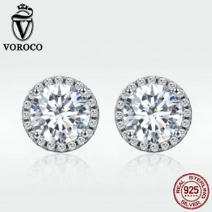 Voroco Goddess 925 Sterling Silver Stud Earrings With CZ CZ Fashion Jewelry - Picture 1 of 6