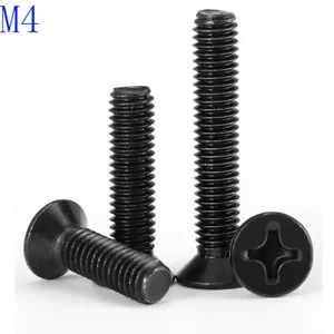 M4 - 0.7 Black 304 Stainless Steel Phillips FLAT HEAD Machine Screws Bolts - Picture 1 of 4