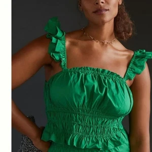 MAEVE Anthropologie Smocked Taffeta Crop Tank Ruffle Kelly Green size 18W - Picture 1 of 6