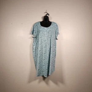ARIA COLLECTION Night Gown Womens 4X Blue Green Ditsy Floral 100% Cotton Cottage - Picture 1 of 12