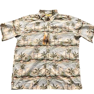 Reyn Spooner M Feldhemd Herren XL grün Afternoon SA Hawaii Aloha Palmenboote - Bild 1 von 16